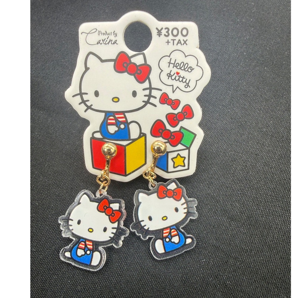 Sanrio Hello Kitty Acrylic Clip-On Drop Earrings Harajuku Japan Import Red Blue